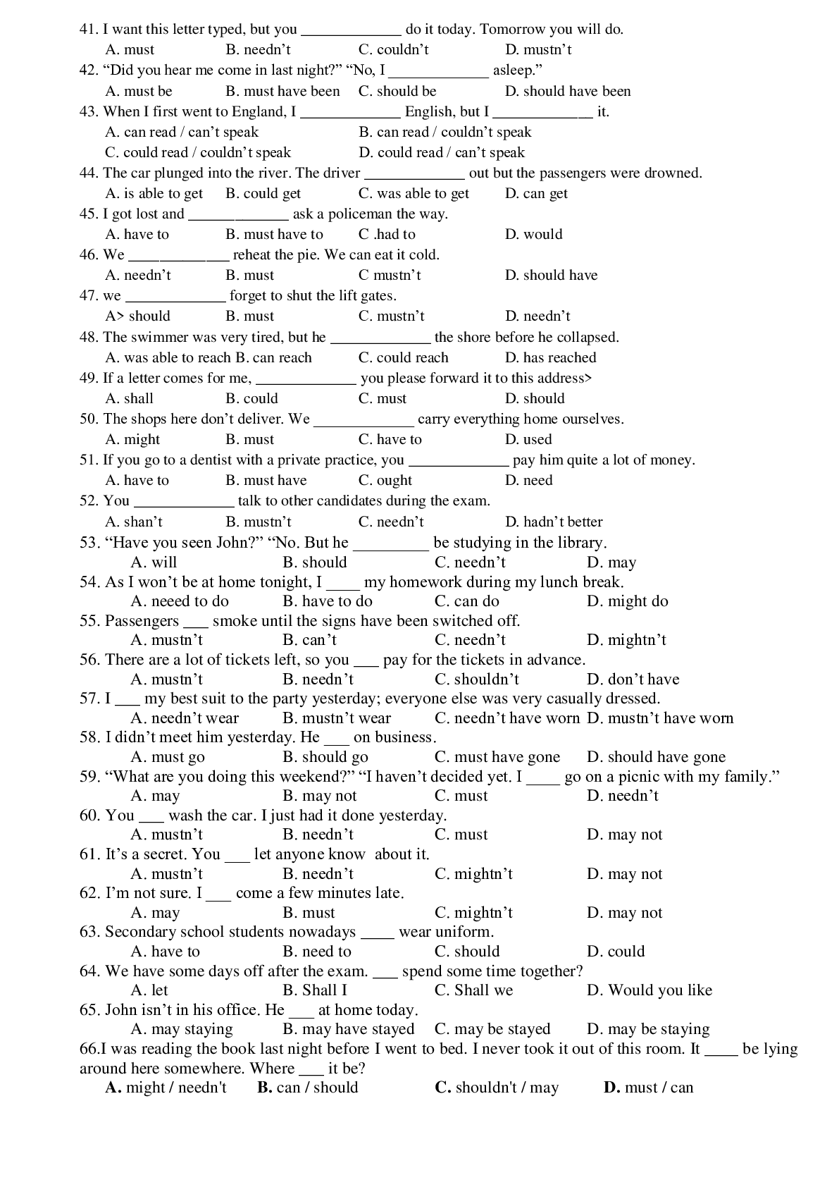 Chuyên đề: Động từ khuyết thiếu ( Modal verbs) môn Tiếng Anh lớp 12 (trang 3)