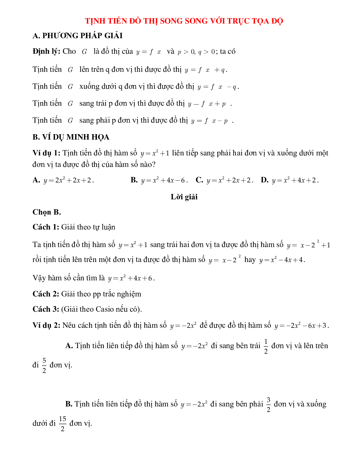 Bài tập tự luyện tịnh tiến đồ thi song song với trục toạ độ Toán 10 (trang 1)