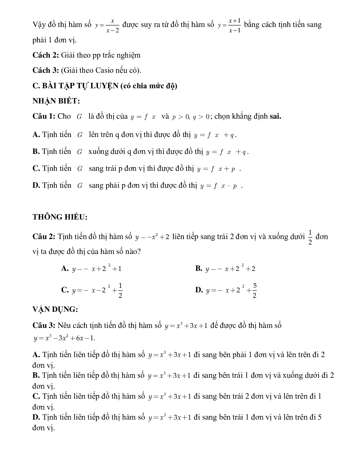 Bài tập tự luyện tịnh tiến đồ thi song song với trục toạ độ Toán 10 (trang 3)