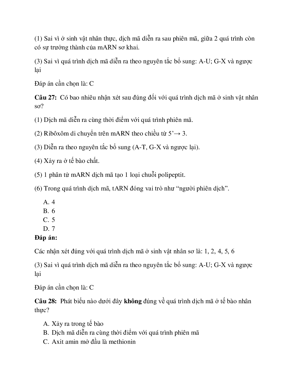 200 câu Trắc nghiệm Sinh học 12 Bài 2 có đáp án 2023: Phiên mã và dịch mã (trang 10)