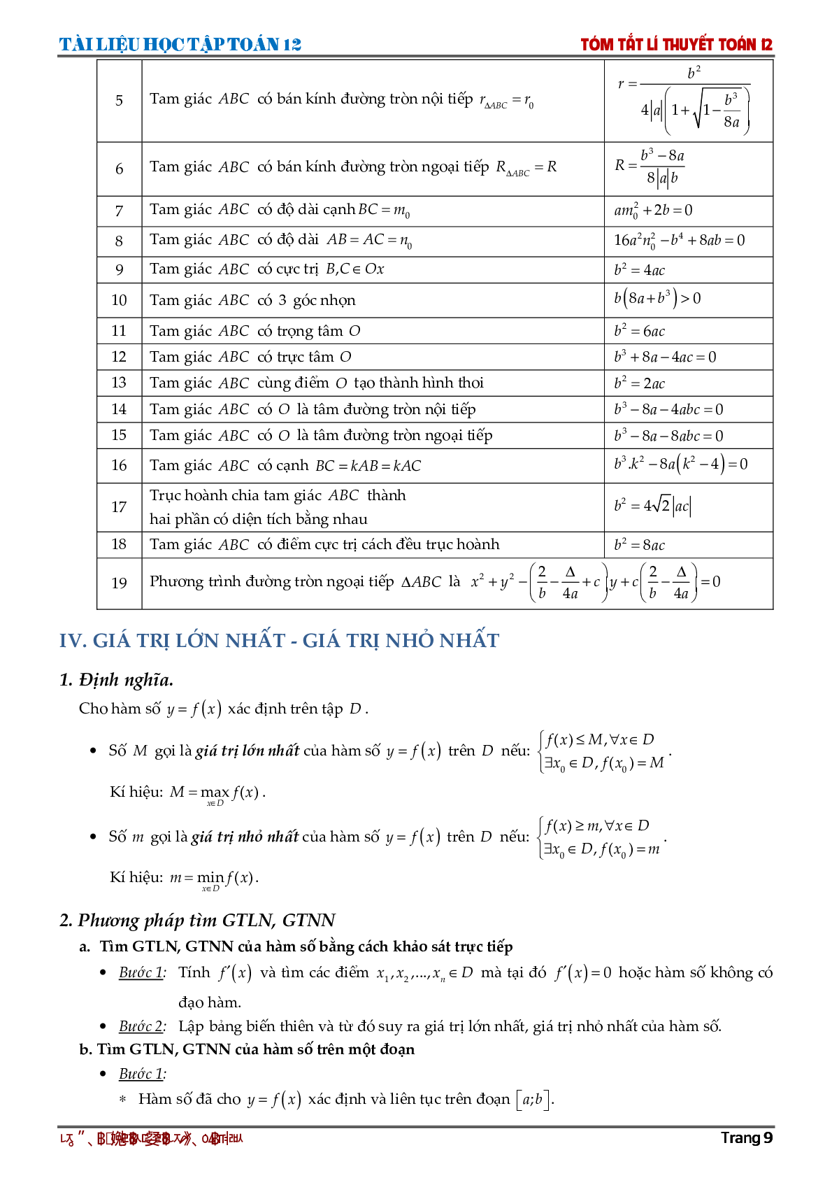 Tóm tắt lý thuyết, công thức giải nhanh môn Toán lớp 12 (trang 10)