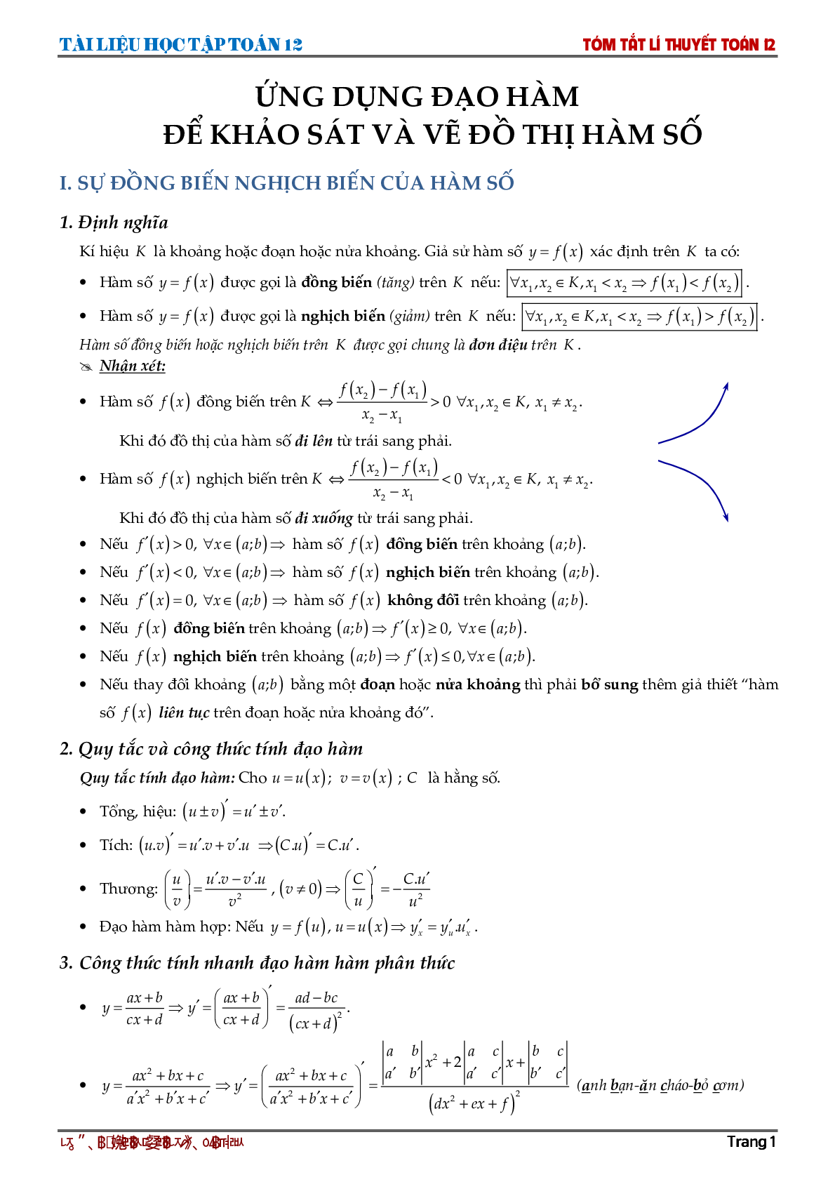 Tóm tắt lý thuyết, công thức giải nhanh môn Toán lớp 12 (trang 2)