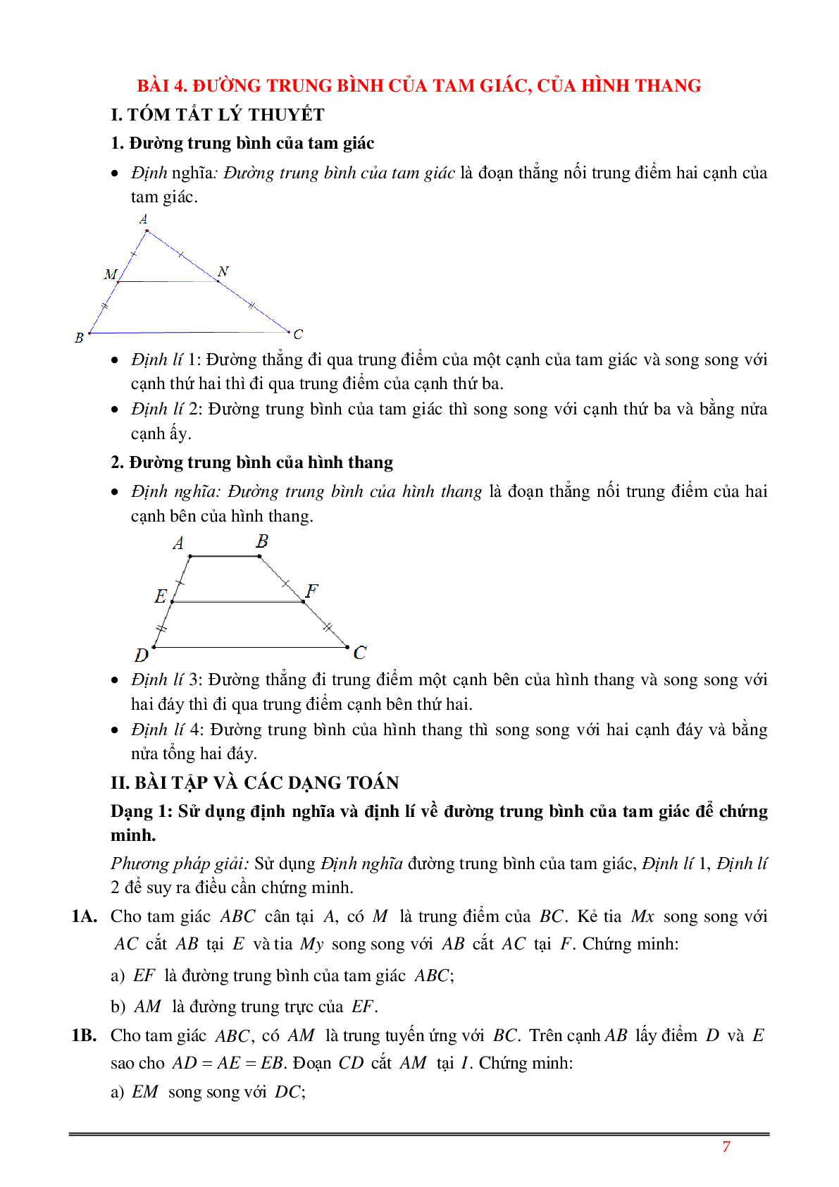 Củng cố ôn luyện Hình học 8 Kì 1 (trang 7)
