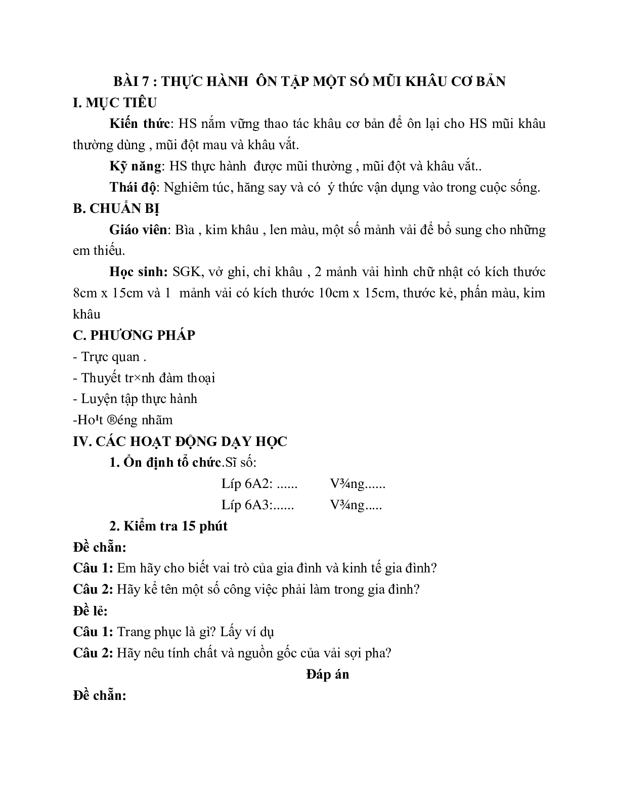 GIÁO ÁN CÔNG NGHỆ 6 BÀI 7 : THỰC HÀNH  ÔN TẬP MỘT SỐ MŨI KHÂU CƠ BẢN MỚI NHẤT – CV5512 (trang 1)