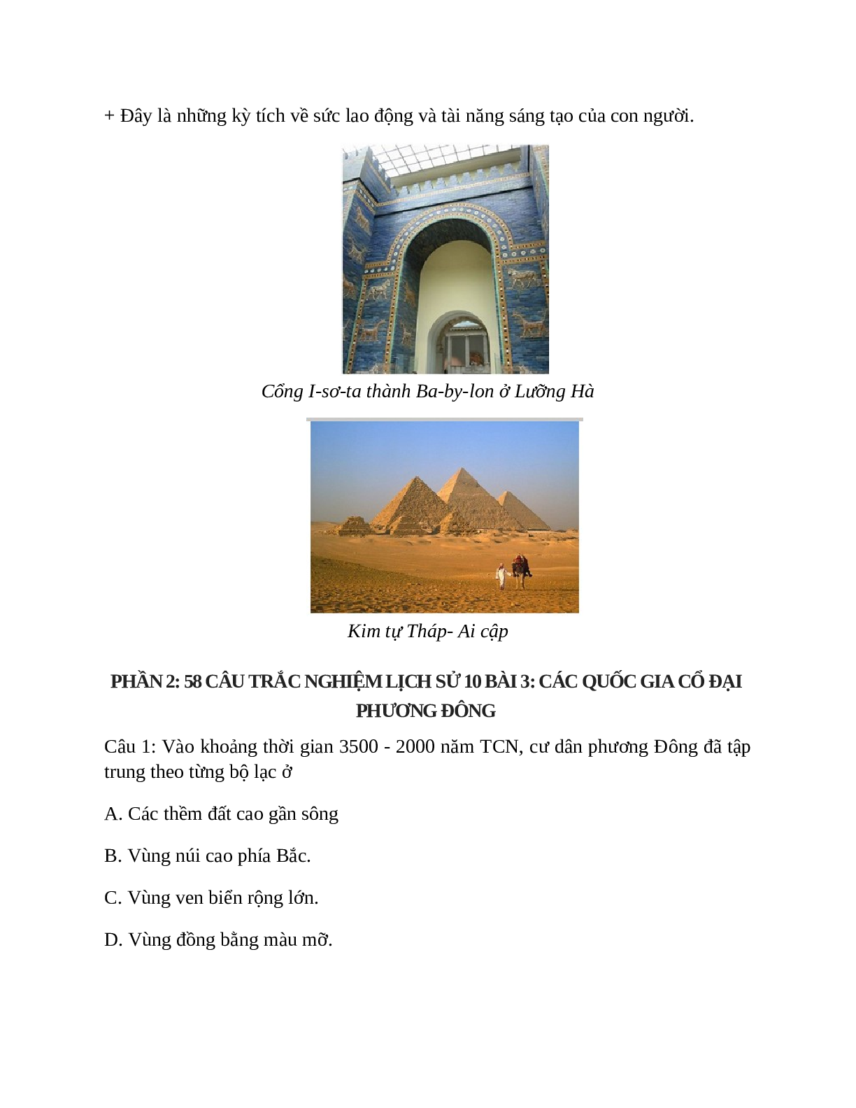 Lịch Sử 10 Bài 3 (Lý thuyết và trắc nghiệm): Các quốc gia cổ đại phương đông (trang 9)