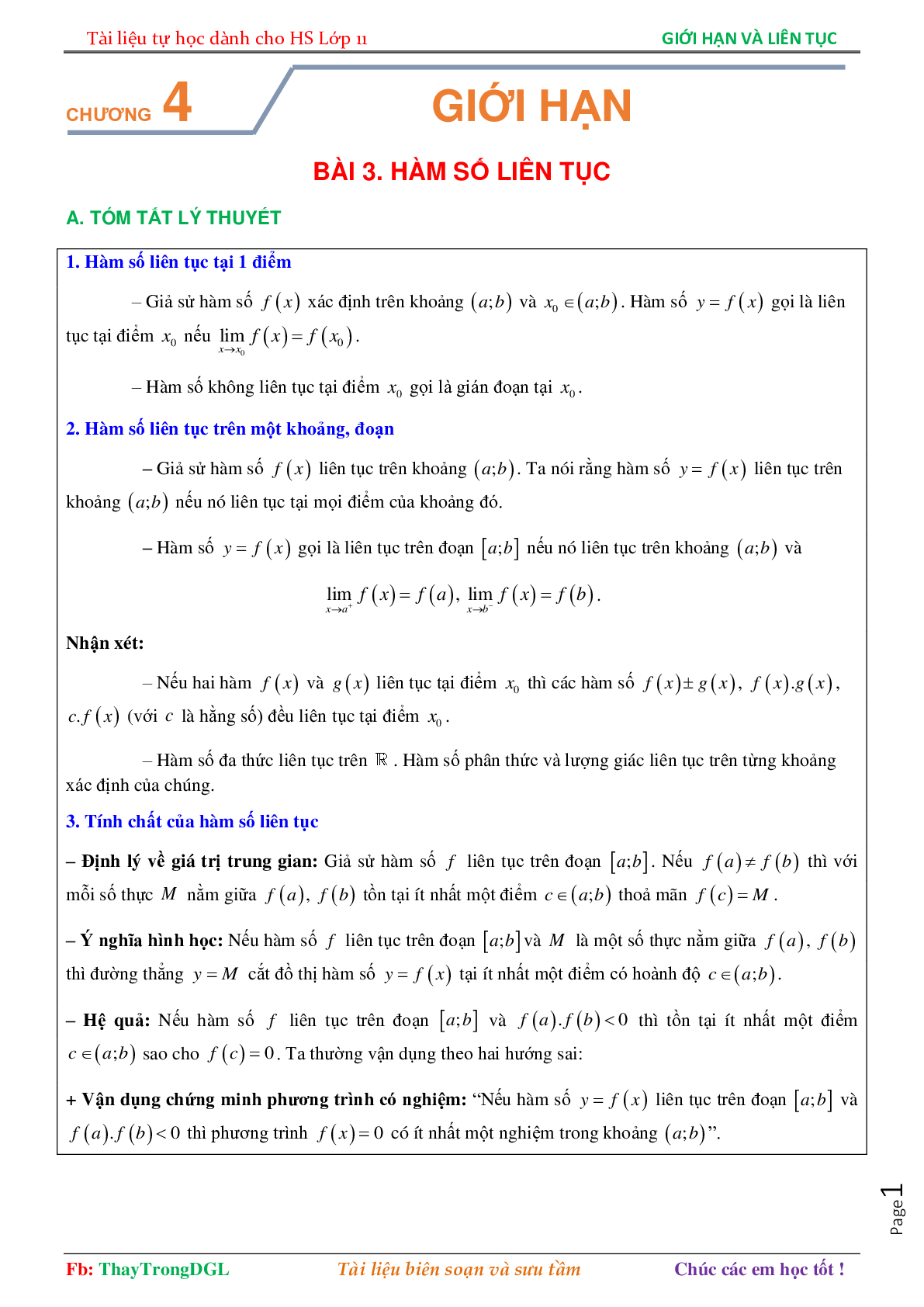 Tài liệu tự học hàm số liên tục (trang 1)