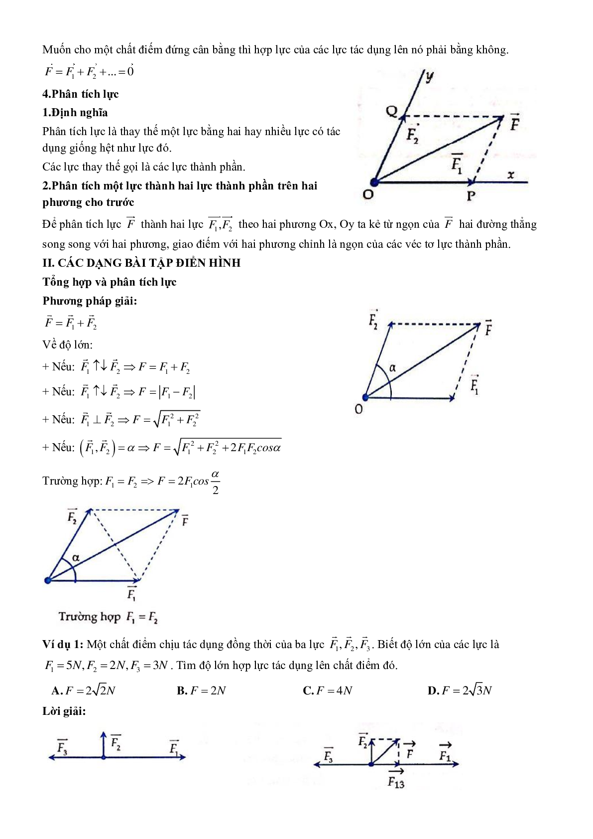Các dạng bài tập Tổng hợp và phân tích lực, điều kiện cân bằng của chất điểm môn Vật lý lớp 10 (trang 2)