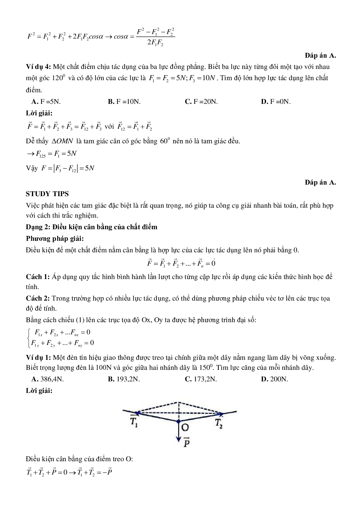 Các dạng bài tập Tổng hợp và phân tích lực, điều kiện cân bằng của chất điểm môn Vật lý lớp 10 (trang 4)