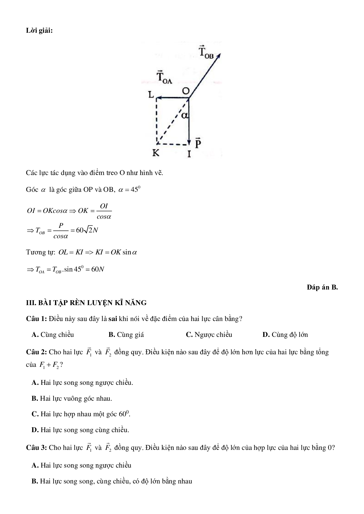 Các dạng bài tập Tổng hợp và phân tích lực, điều kiện cân bằng của chất điểm môn Vật lý lớp 10 (trang 6)