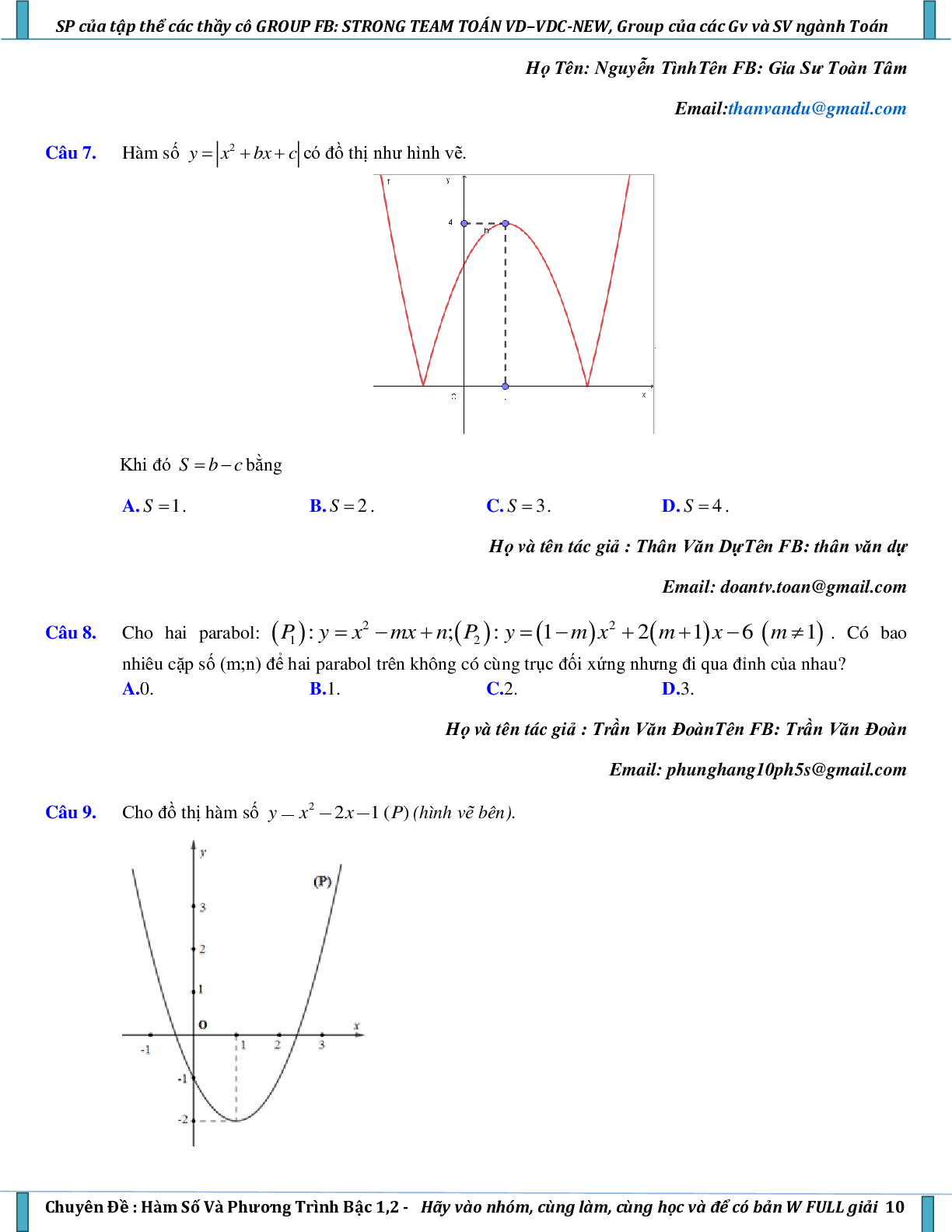 Vận dụng – vận dụng cao hàm số và phương trình bậc nhất, bậc hai (trang 10)