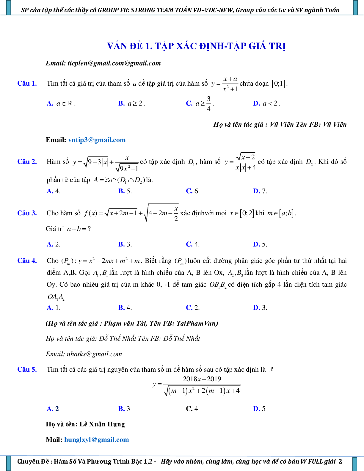 Vận dụng – vận dụng cao hàm số và phương trình bậc nhất, bậc hai (trang 2)