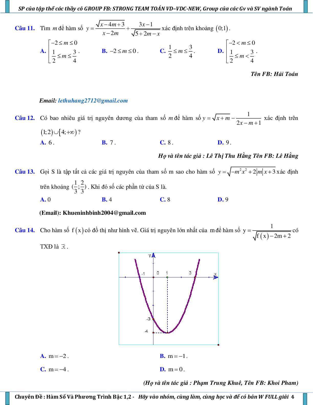 Vận dụng – vận dụng cao hàm số và phương trình bậc nhất, bậc hai (trang 4)