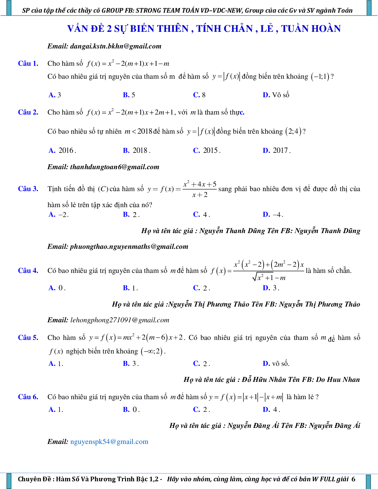 Vận dụng – vận dụng cao hàm số và phương trình bậc nhất, bậc hai (trang 6)