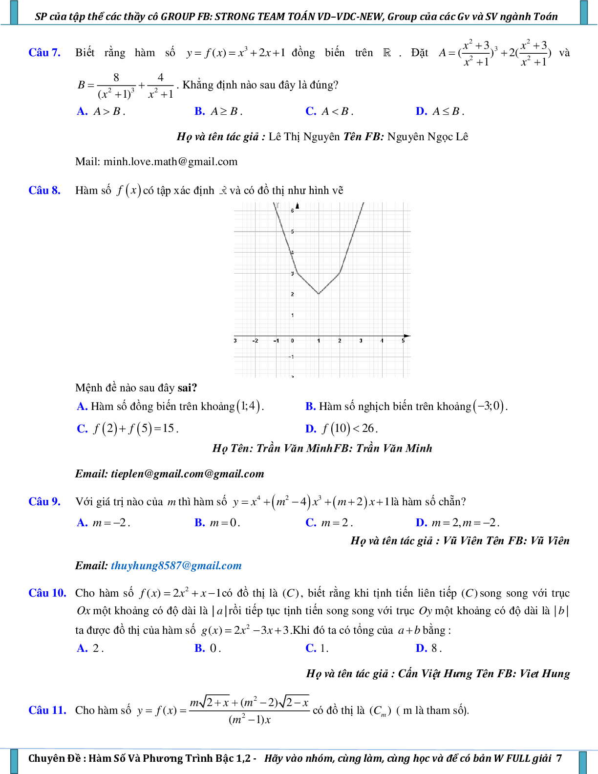 Vận dụng – vận dụng cao hàm số và phương trình bậc nhất, bậc hai (trang 7)