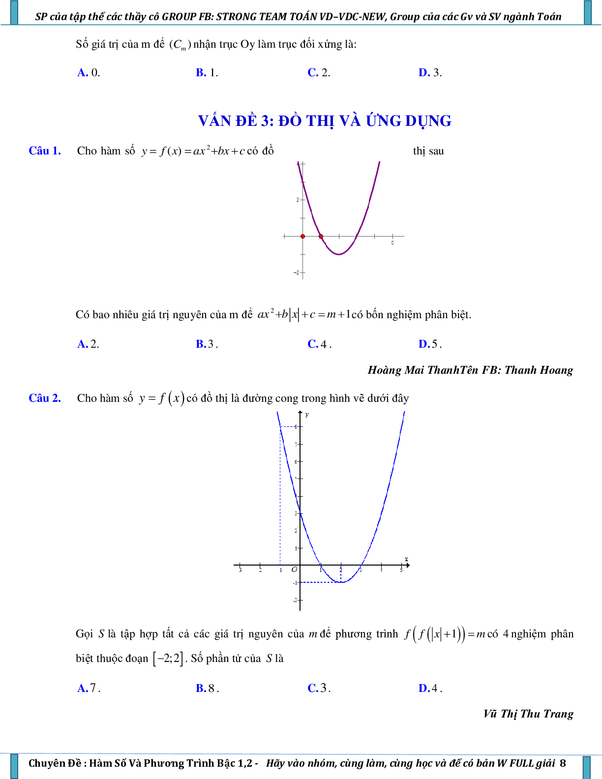 Vận dụng – vận dụng cao hàm số và phương trình bậc nhất, bậc hai (trang 8)