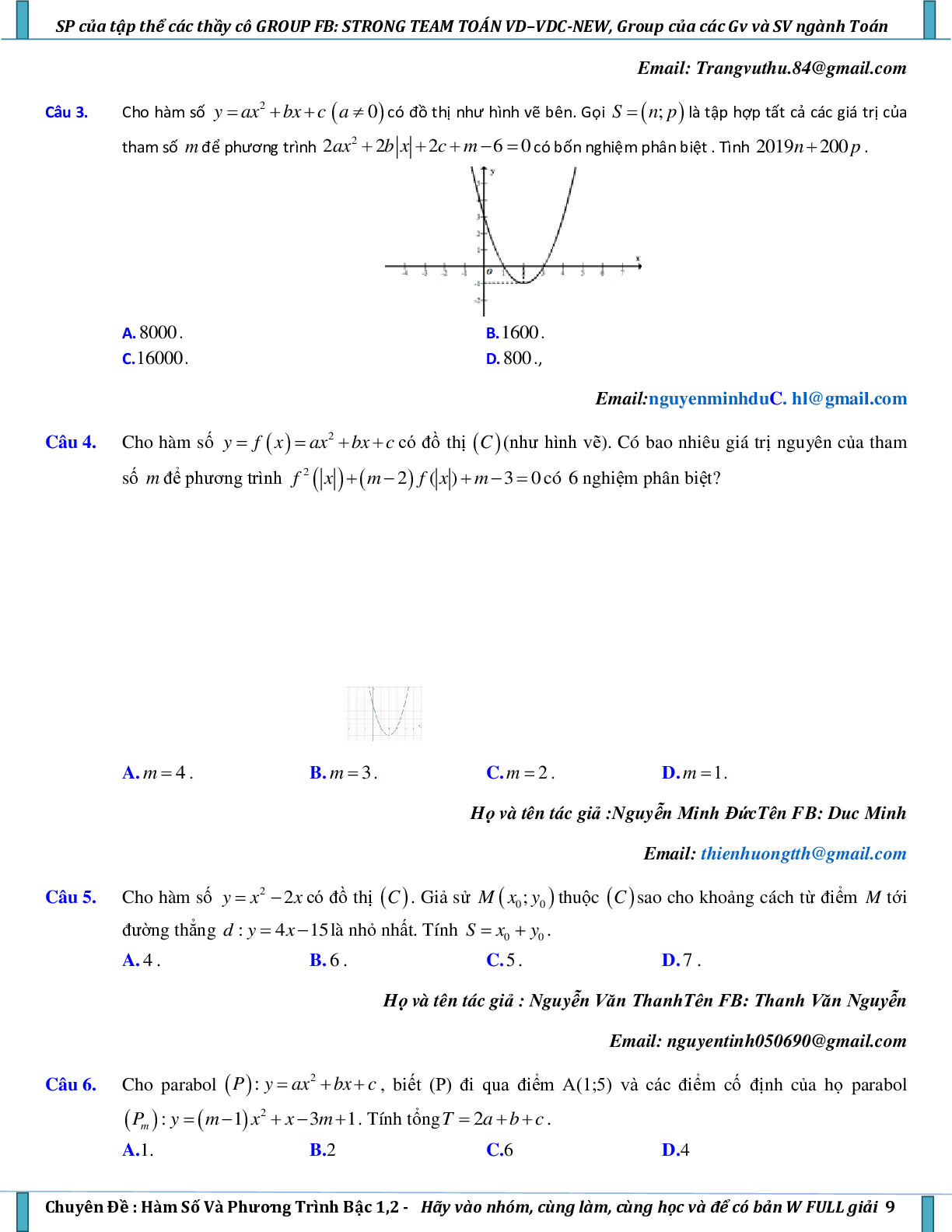 Vận dụng – vận dụng cao hàm số và phương trình bậc nhất, bậc hai (trang 9)