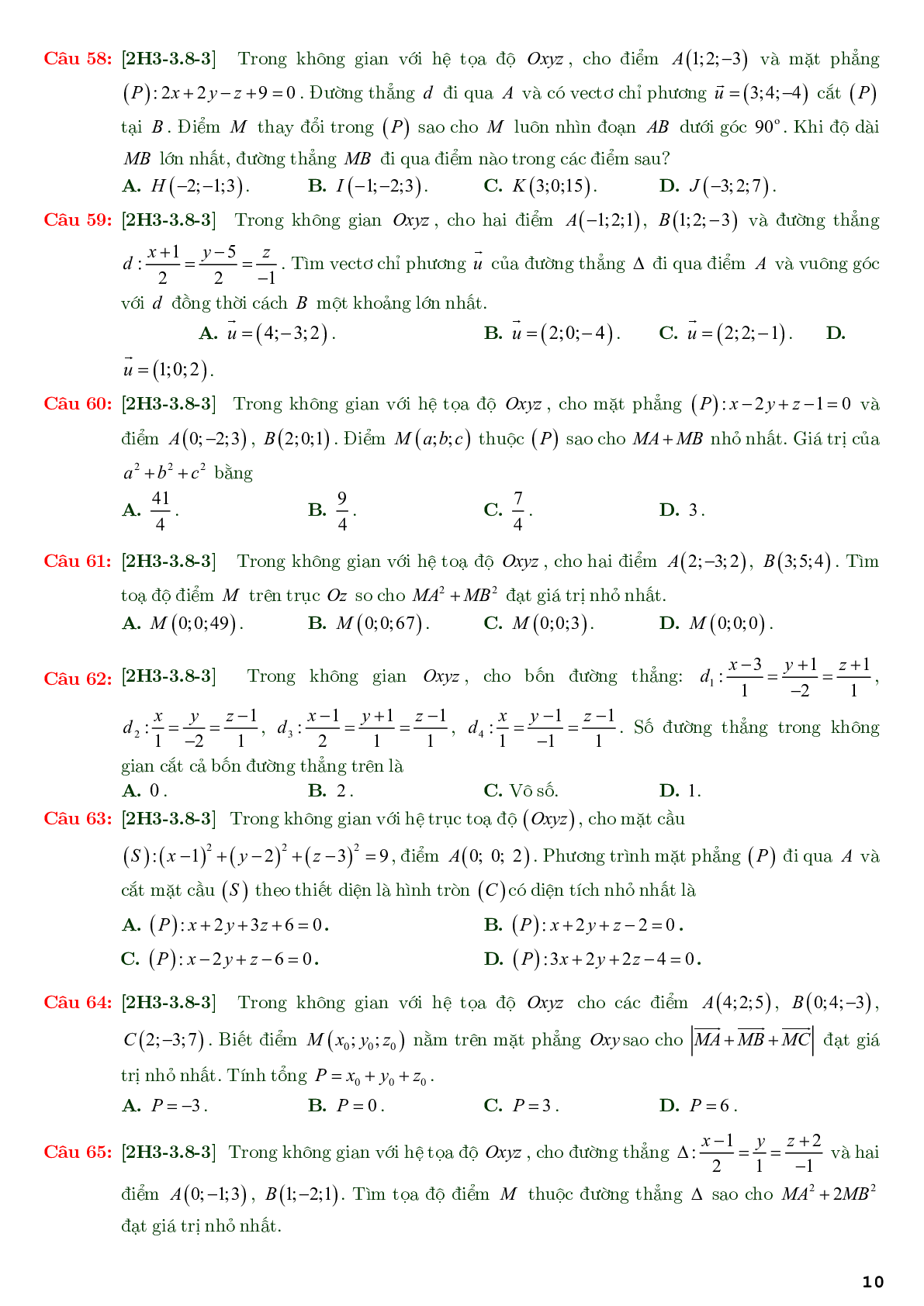 86 câu trắc nghiệm về phương trình đường thẳng nâng cao - có đáp án chi tiết (trang 10)