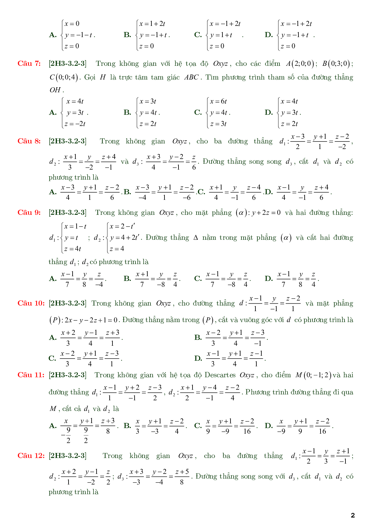 86 câu trắc nghiệm về phương trình đường thẳng nâng cao - có đáp án chi tiết (trang 2)