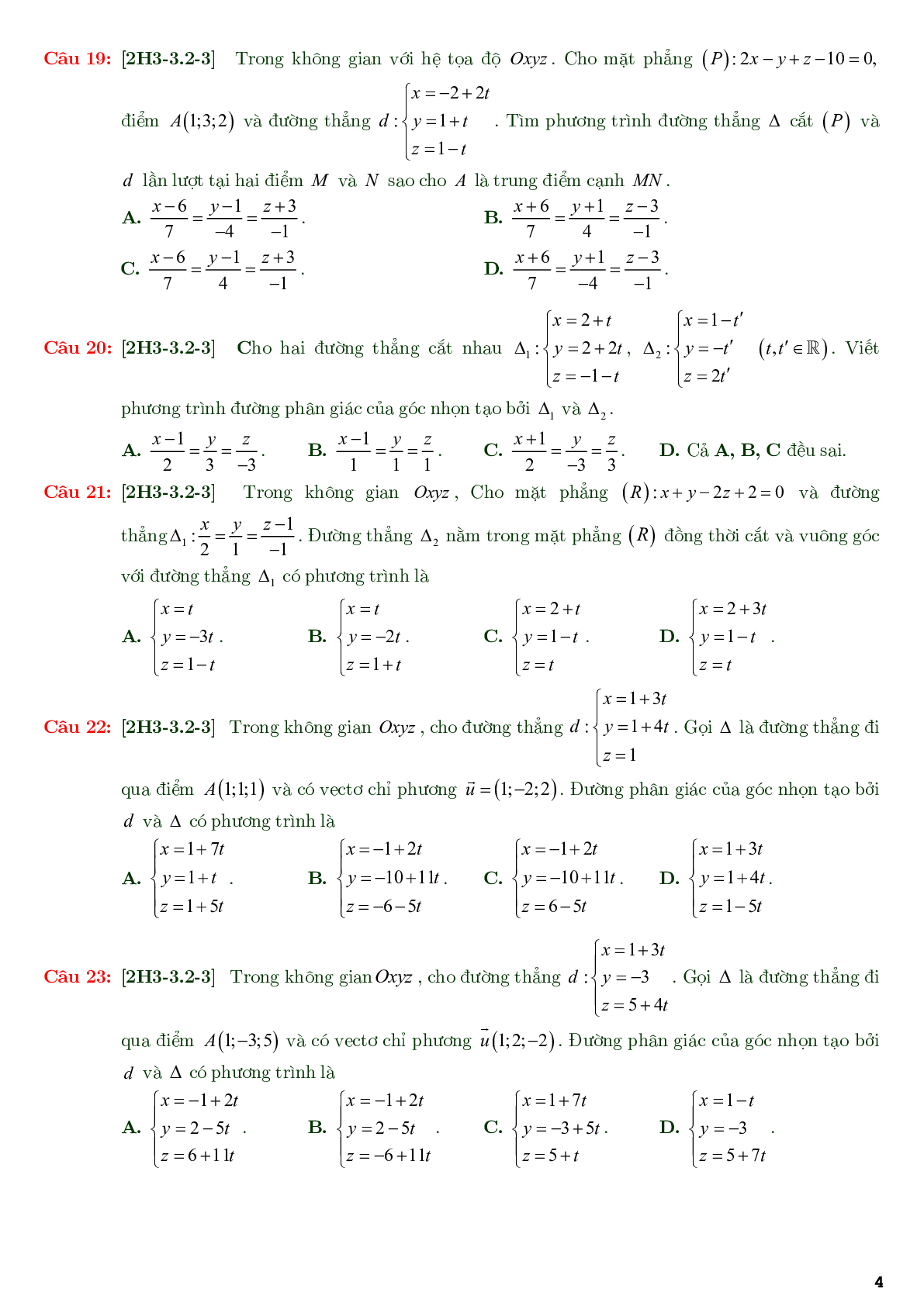 86 câu trắc nghiệm về phương trình đường thẳng nâng cao - có đáp án chi tiết (trang 4)