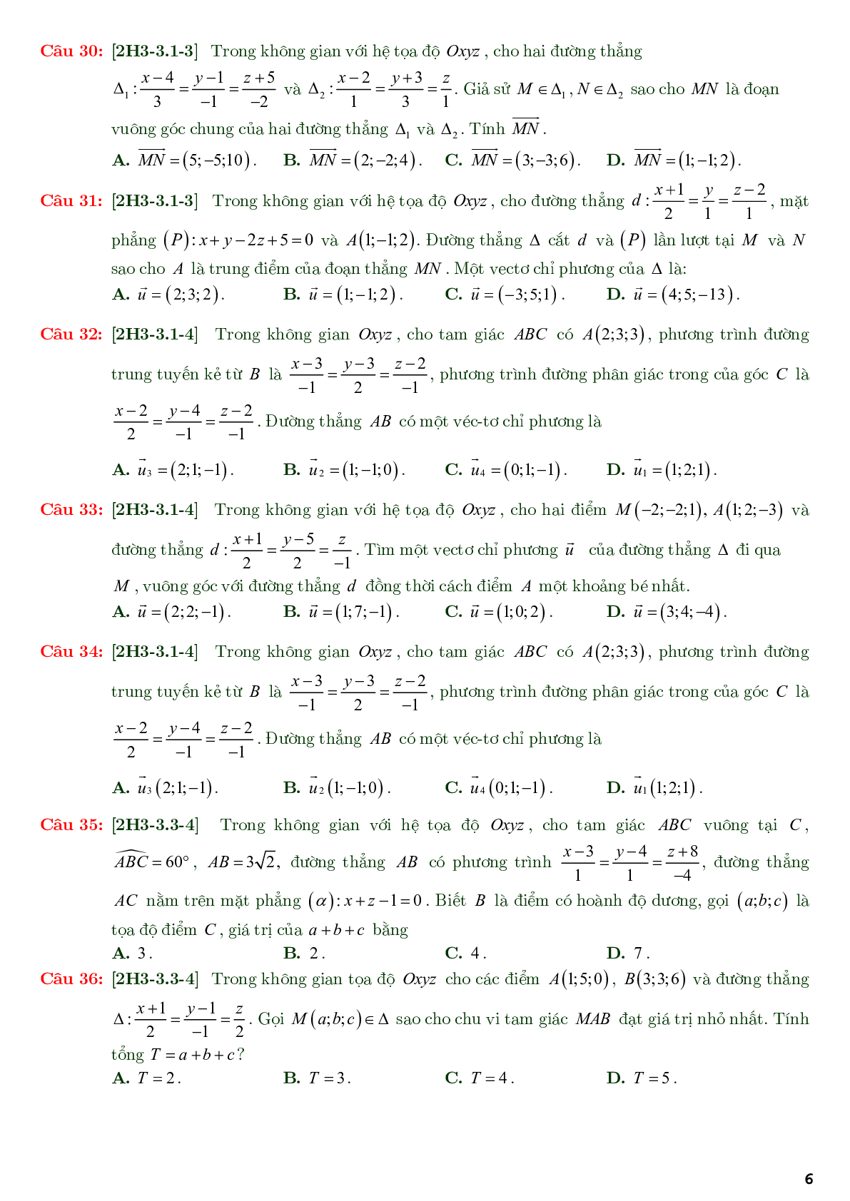 86 câu trắc nghiệm về phương trình đường thẳng nâng cao - có đáp án chi tiết (trang 6)