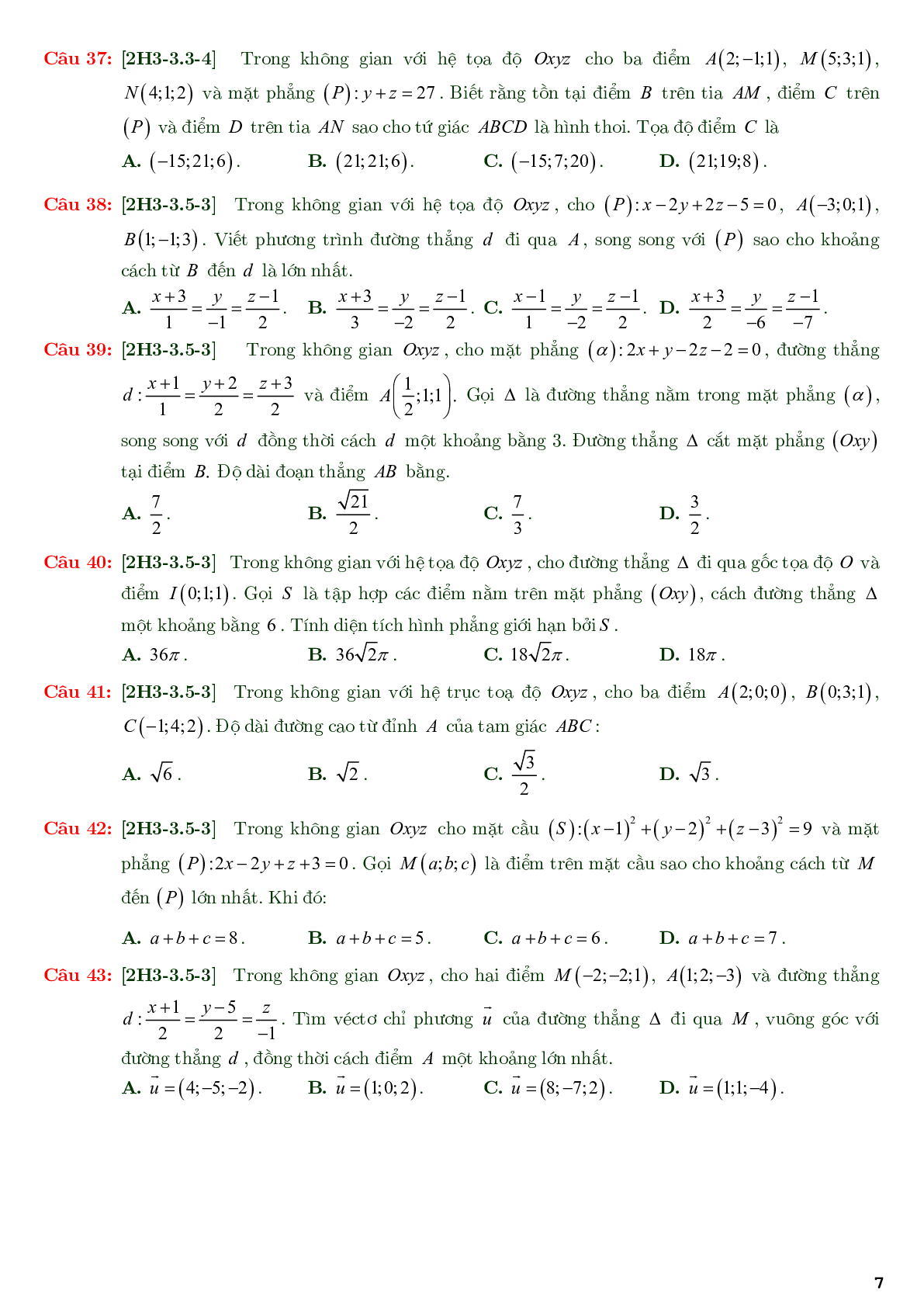 86 câu trắc nghiệm về phương trình đường thẳng nâng cao - có đáp án chi tiết (trang 7)