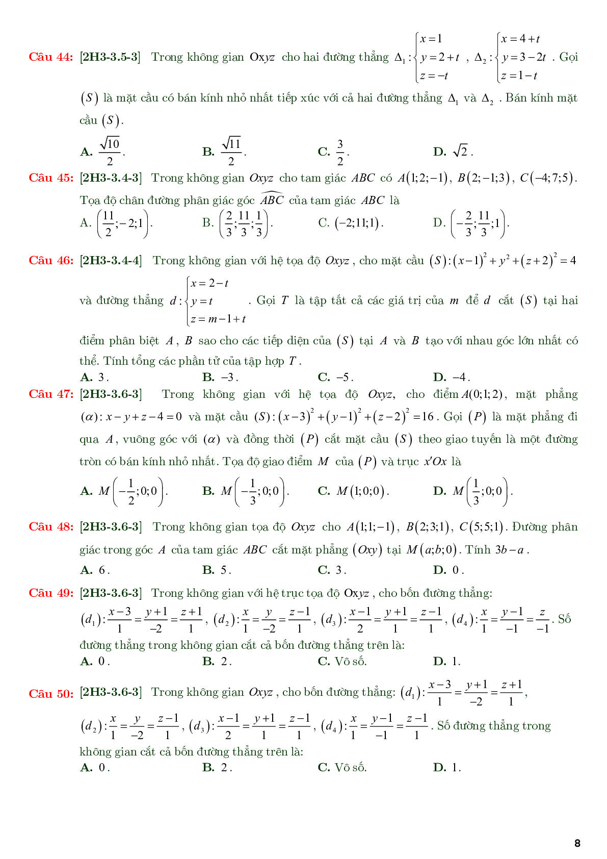 86 câu trắc nghiệm về phương trình đường thẳng nâng cao - có đáp án chi tiết (trang 8)