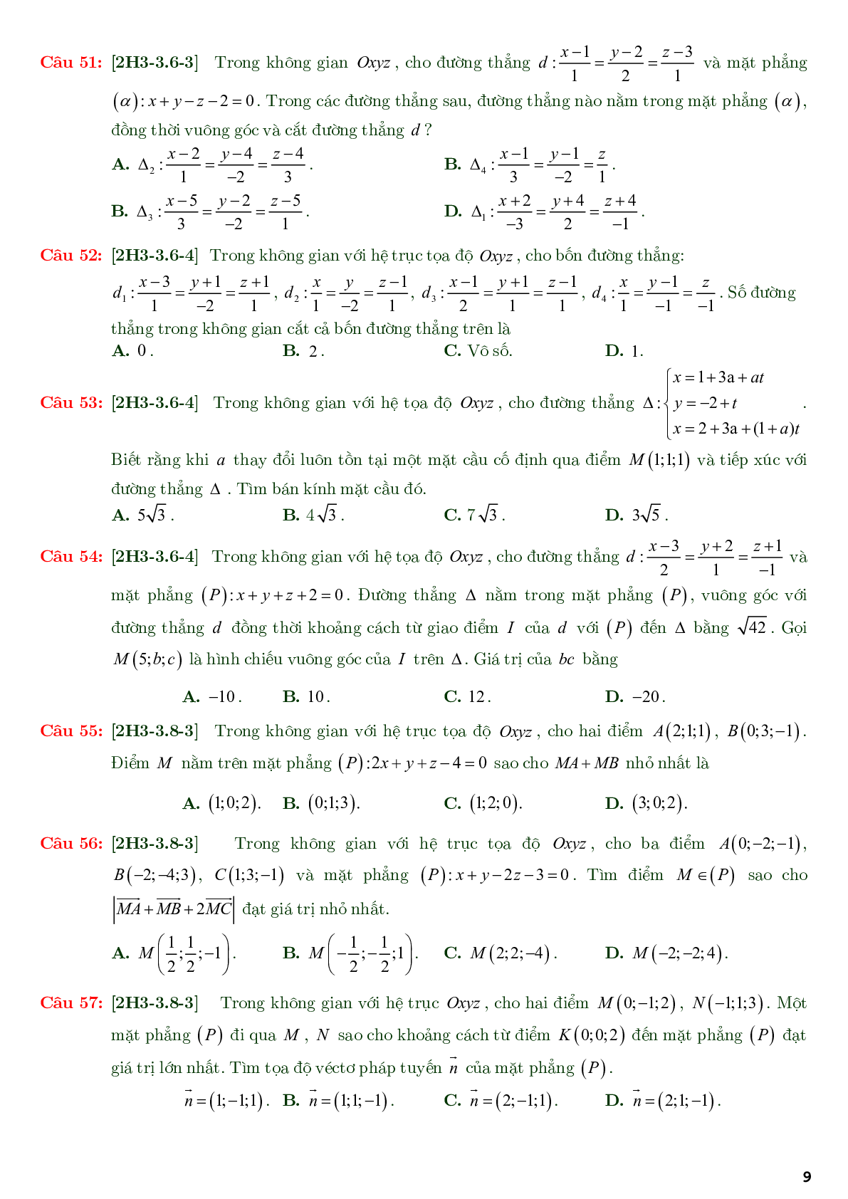 86 câu trắc nghiệm về phương trình đường thẳng nâng cao - có đáp án chi tiết (trang 9)