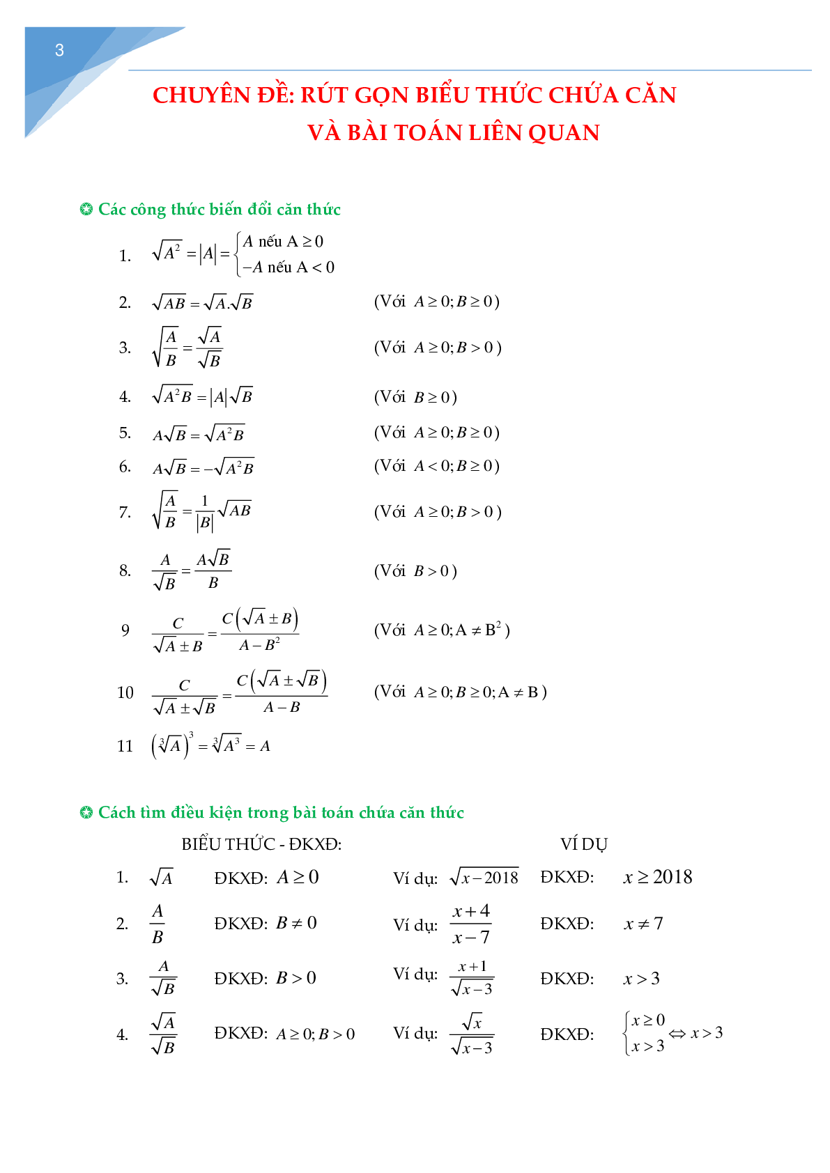 Rút gọn biểu thức chứa căn và bài toán liên quan (trang 3)