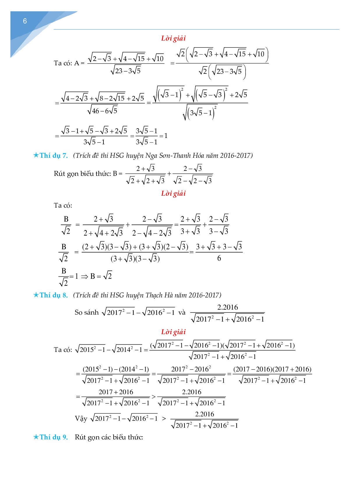 Rút gọn biểu thức chứa căn và bài toán liên quan (trang 6)
