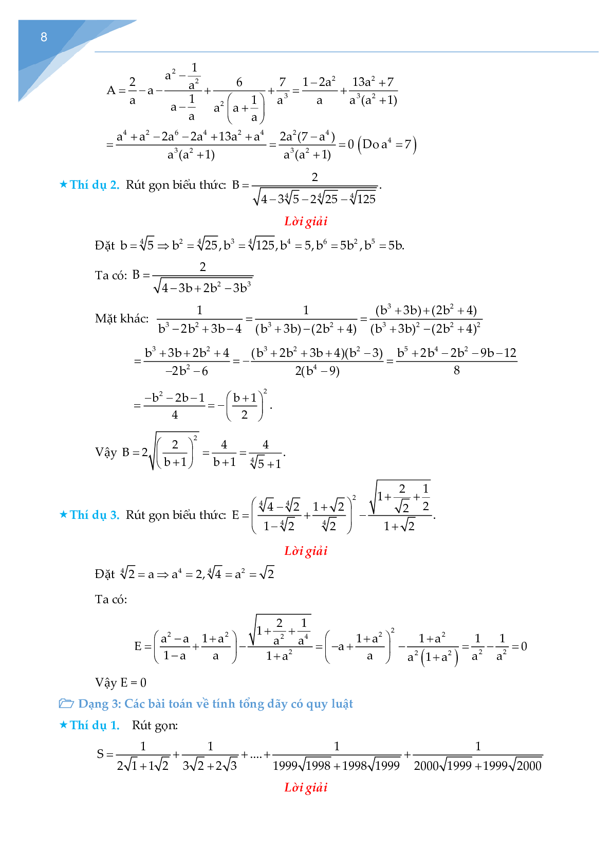 Rút gọn biểu thức chứa căn và bài toán liên quan (trang 8)