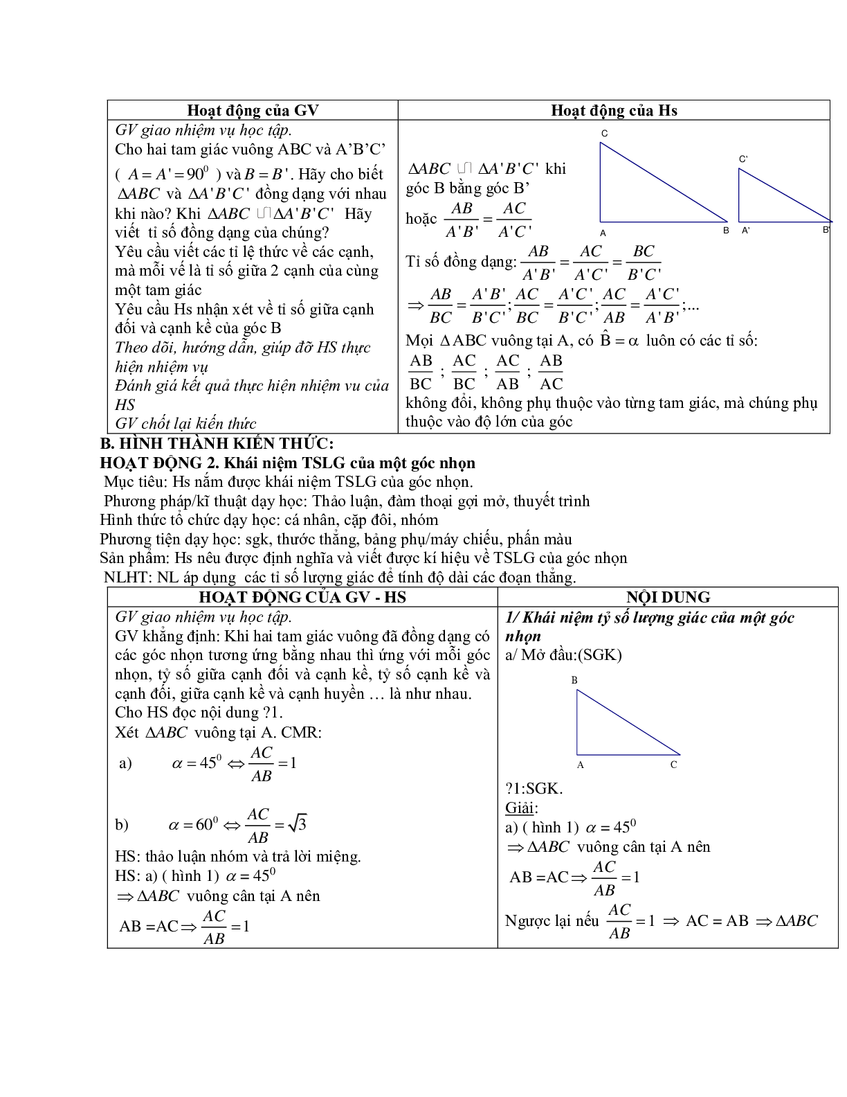 Giáo án Hình học 9 chương 1 bài 2: Hệ thức lượng trong tam giác vuông mới nhất (trang 2)
