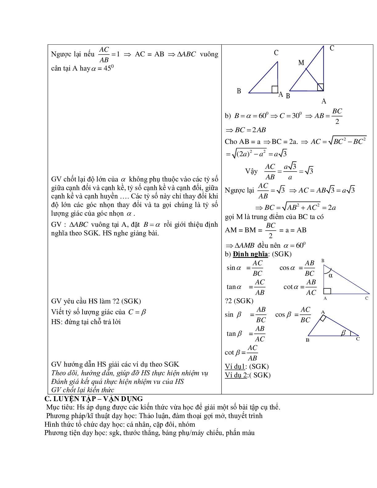 Giáo án Hình học 9 chương 1 bài 2: Hệ thức lượng trong tam giác vuông mới nhất (trang 3)