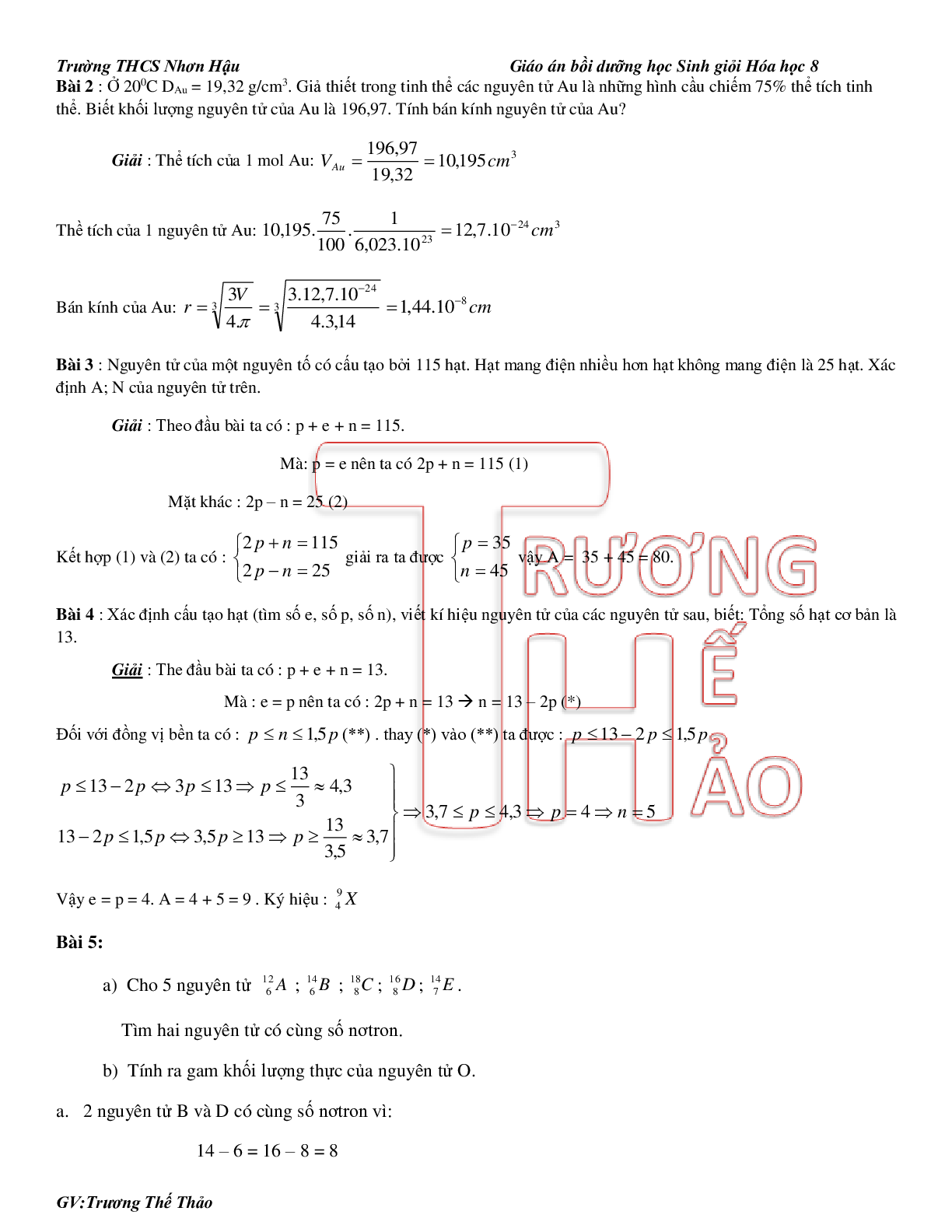 Bài tập về bồi dưỡng HSG hóa học 8 chi tiết có đáp án (trang 2)