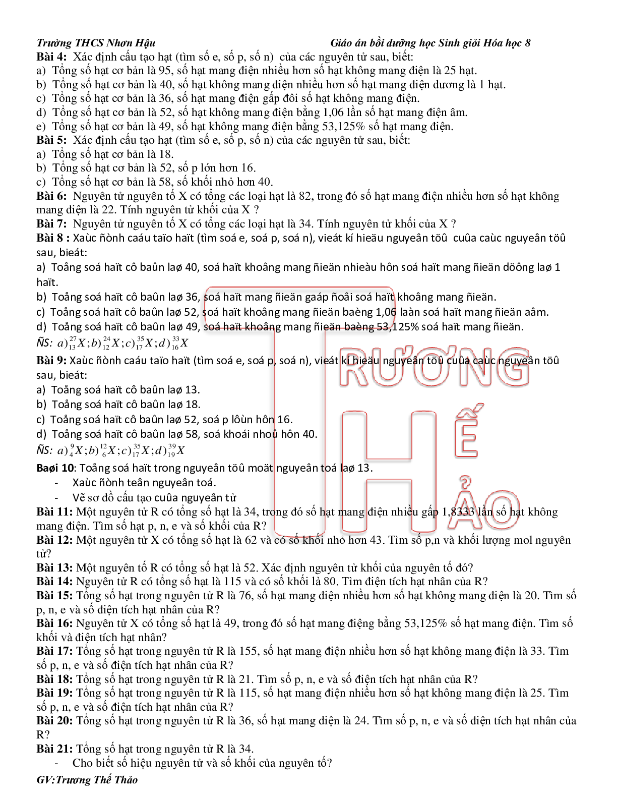 Bài tập về bồi dưỡng HSG hóa học 8 chi tiết có đáp án (trang 8)