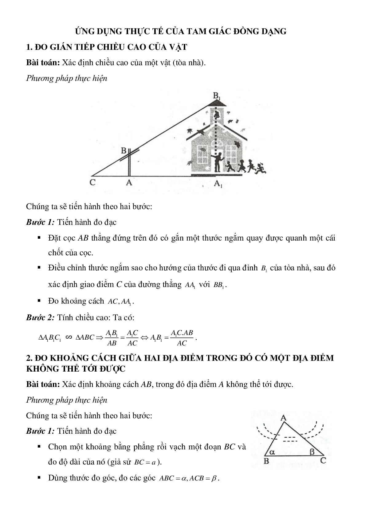 Bài tập về Ứng dụng thực tế của tam giác đồng dạng chọn lọc (trang 1)