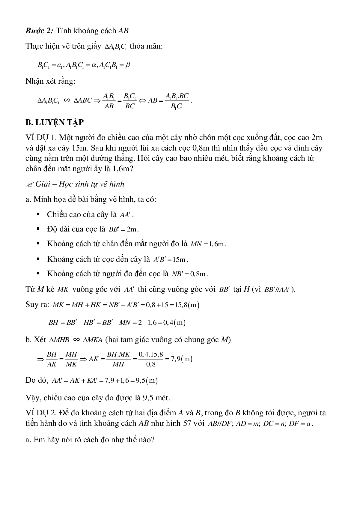 Bài tập về Ứng dụng thực tế của tam giác đồng dạng chọn lọc (trang 2)
