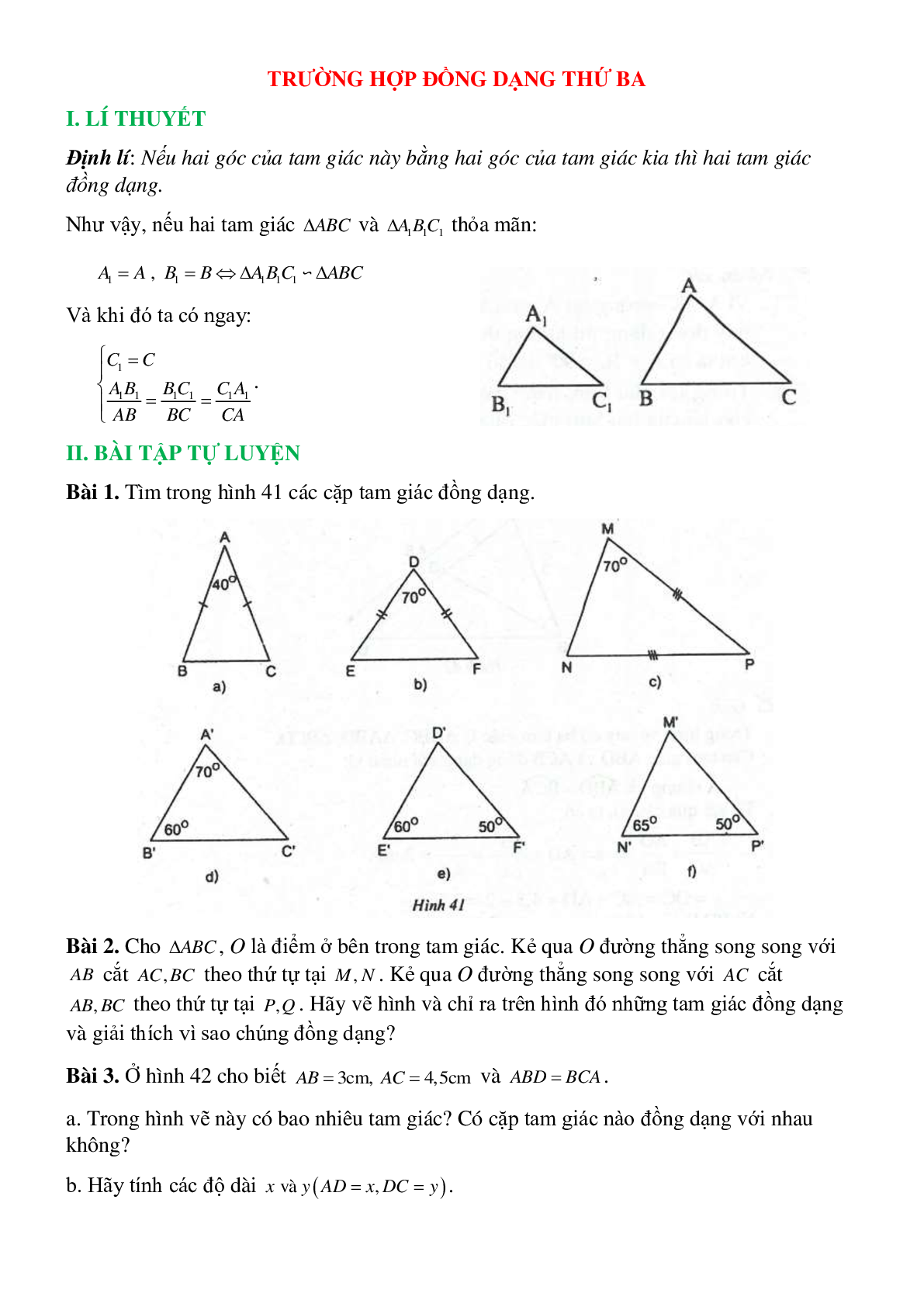 50 Bài tập Trường hợp đồng dạng thứ ba của tam giác (có đáp án)- Toán 8 (trang 1)