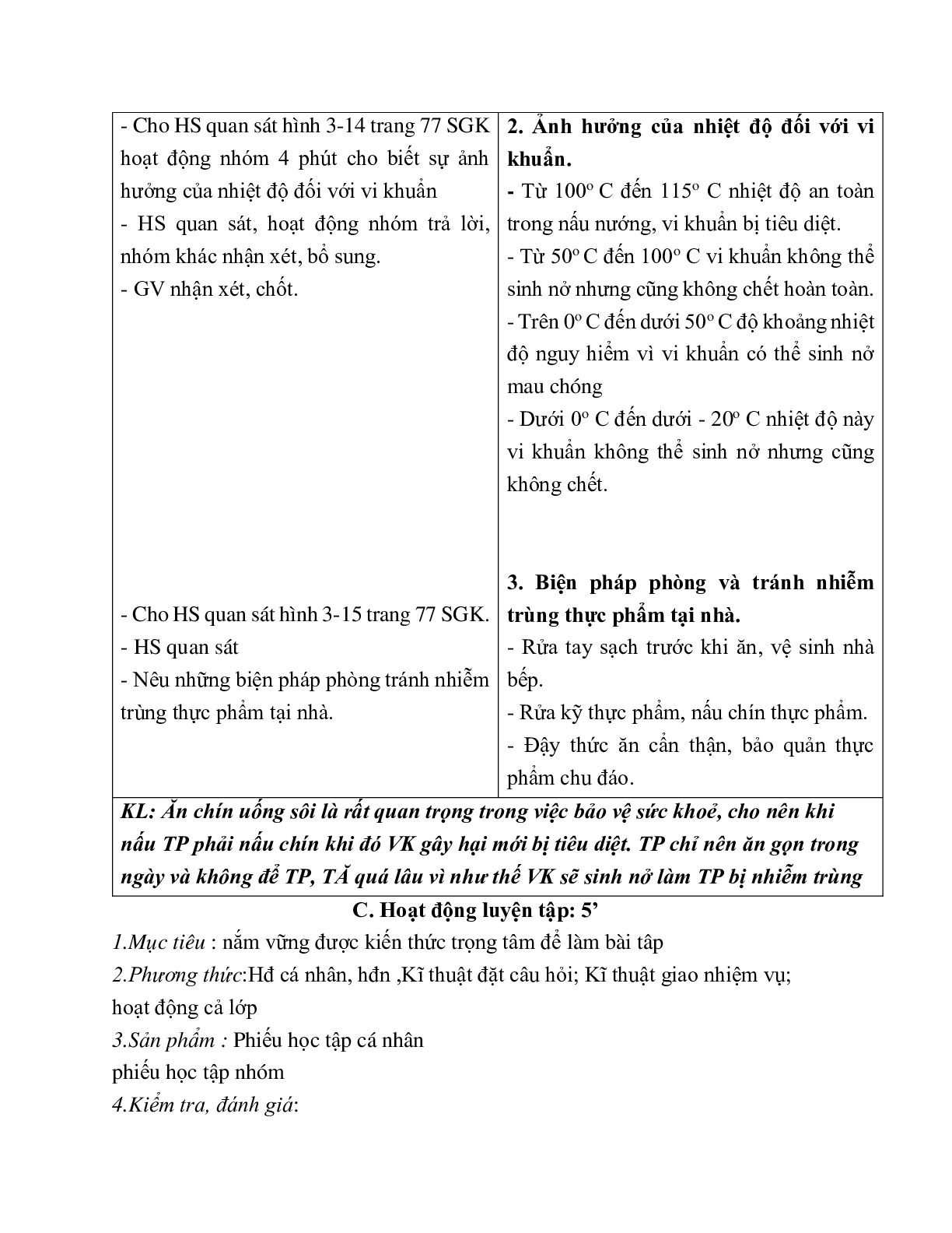 GIÁO ÁN CÔNG NGHỆ 6 BÀI 16: VỆ SINH AN TOÀN THỰC PHẨM(T1) MỚI NHẤT (trang 4)