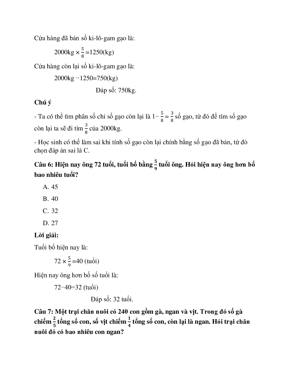 20 câu Trắc nghiệm Tìm giá trị phân số của một số có đáp án 2023 – Toán lớp 4 (trang 3)