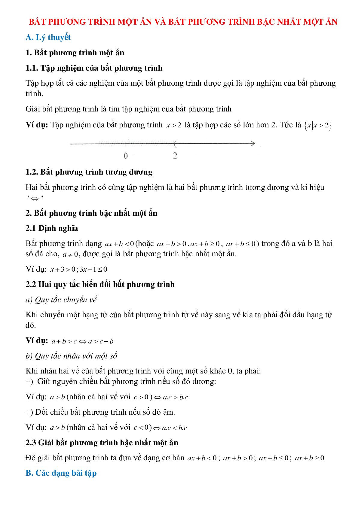 50 Bài tập Bất phương trình một ẩn (có đáp án)- Toán 8 (trang 1)