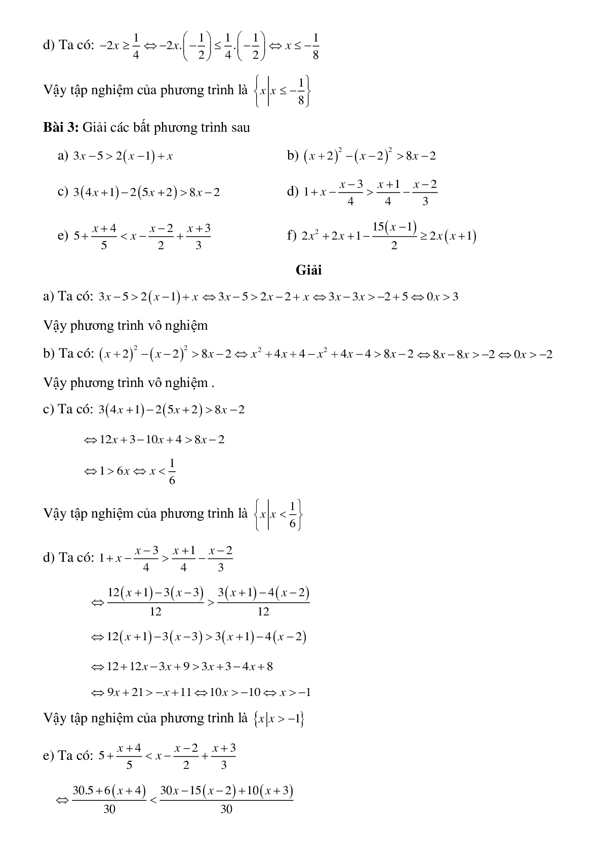 50 Bài tập Bất phương trình một ẩn (có đáp án)- Toán 8 (trang 3)