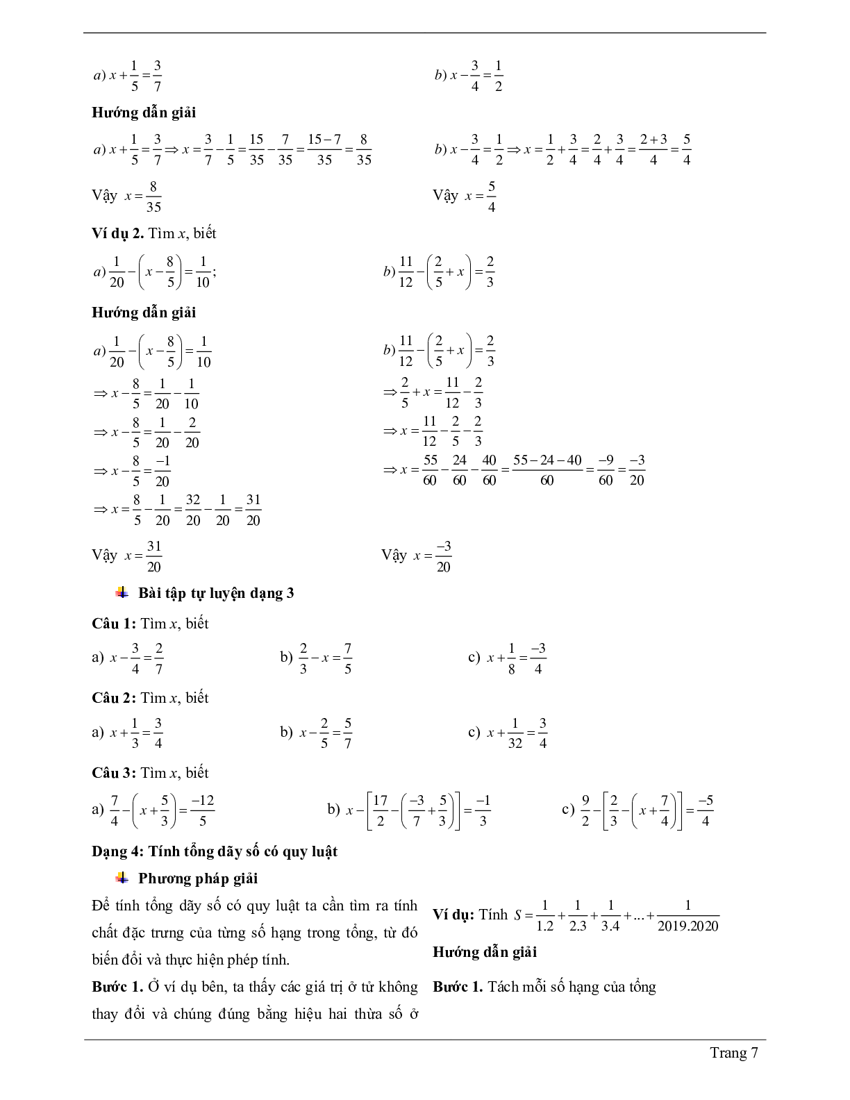 Lý thuyết Toán 7 Bài 2 có đáp án: Cộng, trừ số hữu tỉ (trang 7)