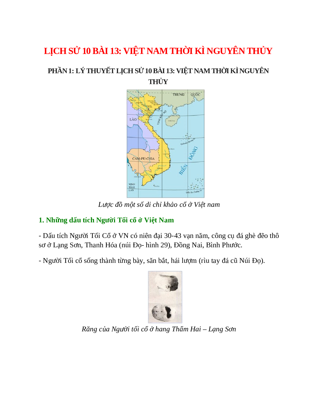 Lịch Sử 10 Bài 13 (Lý thuyết và trắc nghiệm): Việt Nam thời kì nguyên thủy (trang 1)