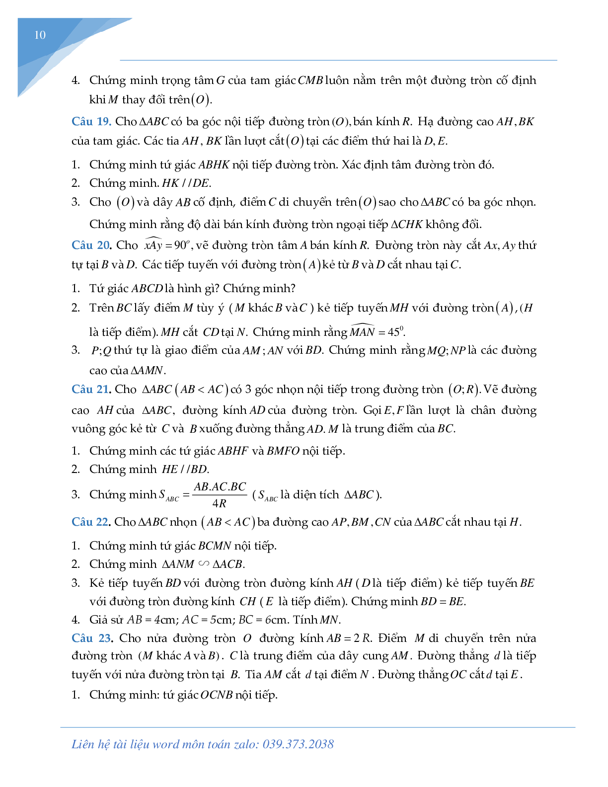 Tuyển tập 50 bài hình học luyện thi vào lớp 10 chuyên môn toán (trang 10)