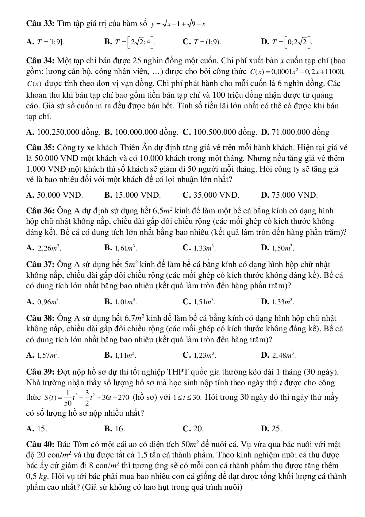 29 câu Trắc nghiệm Giá trị lớn nhất, giá trị nhỏ nhất của hàm số có đáp án 2023 – Toán 12 (trang 5)