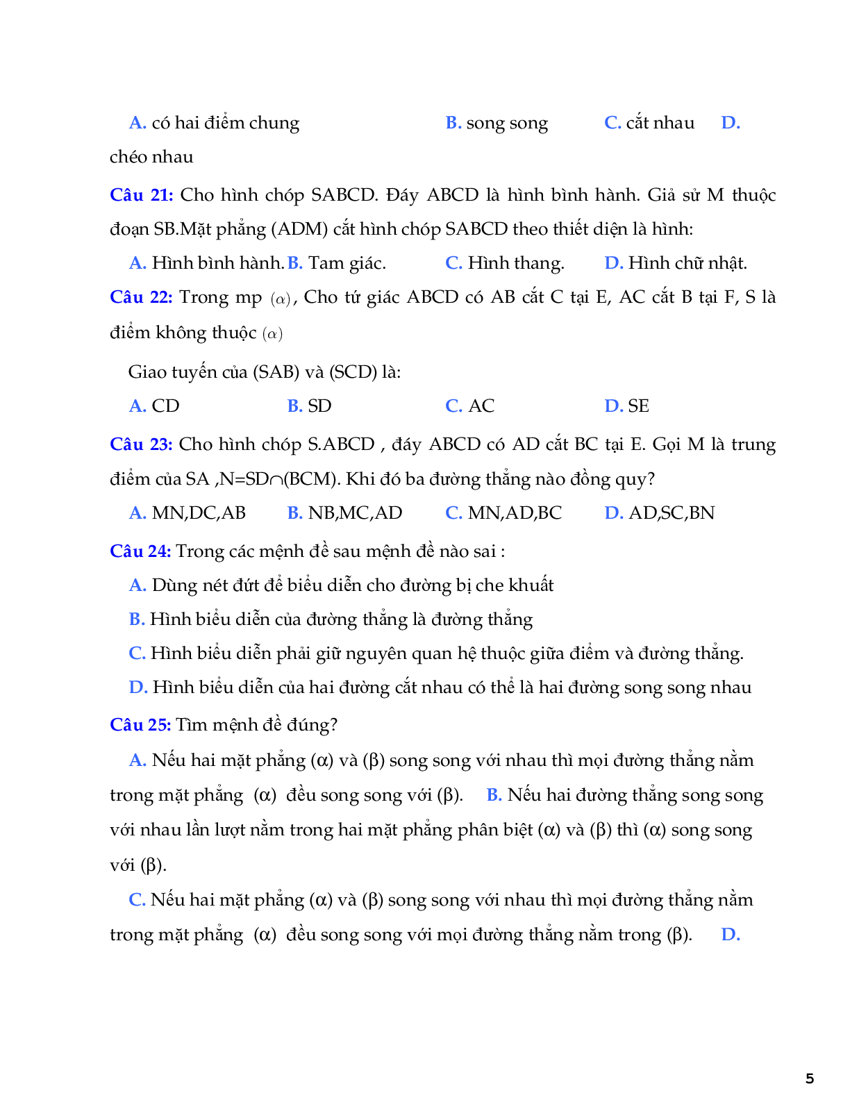 121 bài tập trắc nghiệm quan hệ song song (trang 5)