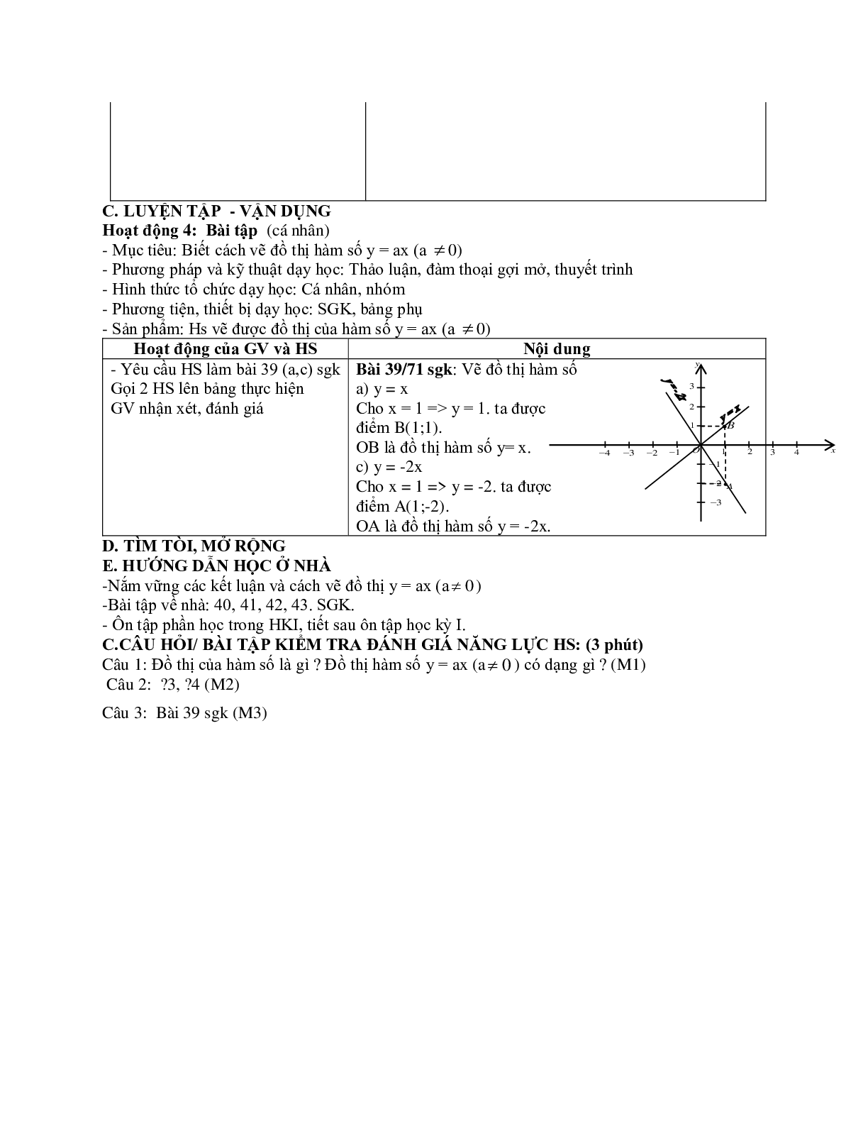 Giáo án Toán 7 bài 7: Đồ thị hàm số y=ax (a khác 0) mới nhất (trang 3)