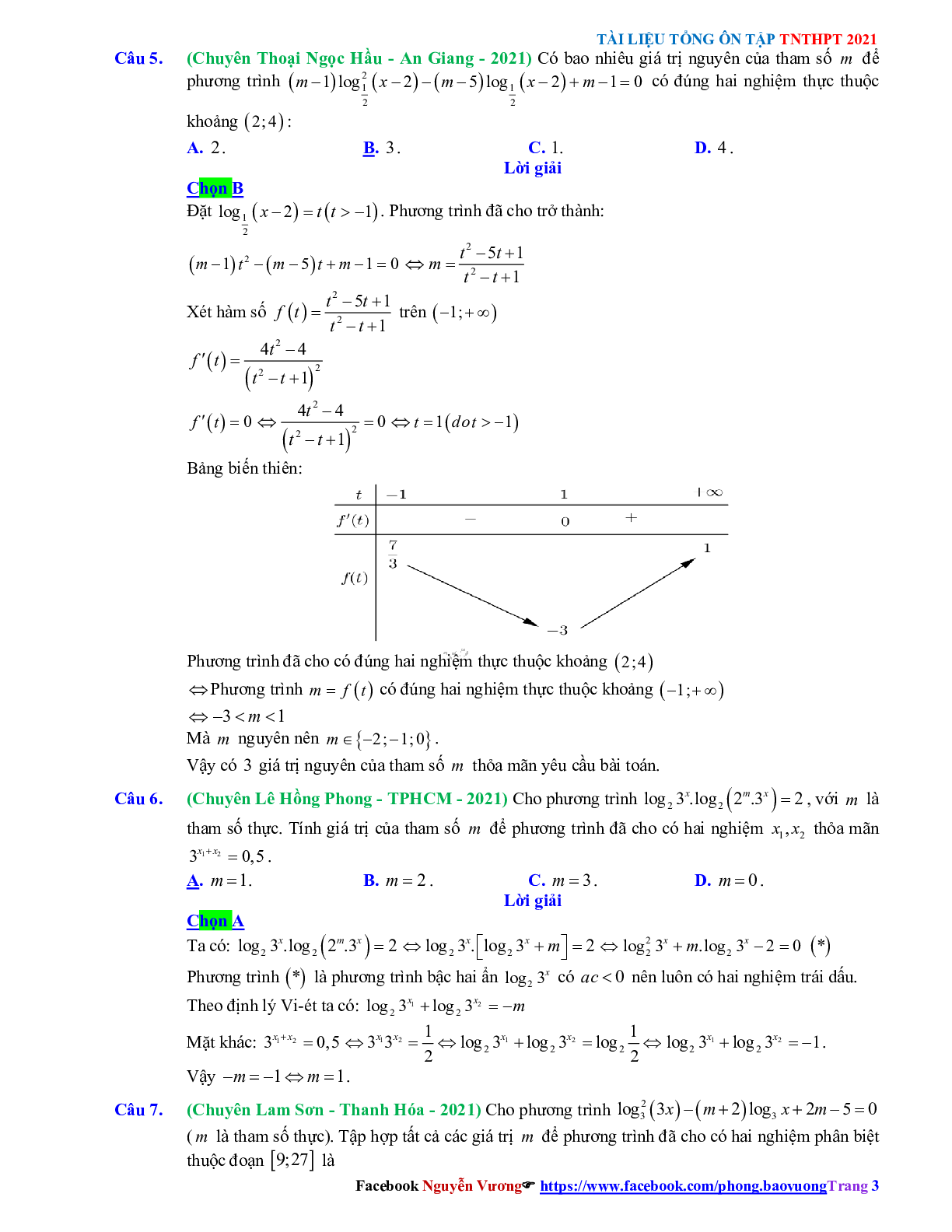 Trắc nghiệm Ôn thi THPT QG Toán 12: Đáp án mũ - lũy thừa - logarit mức độ vận dụng (trang 3)