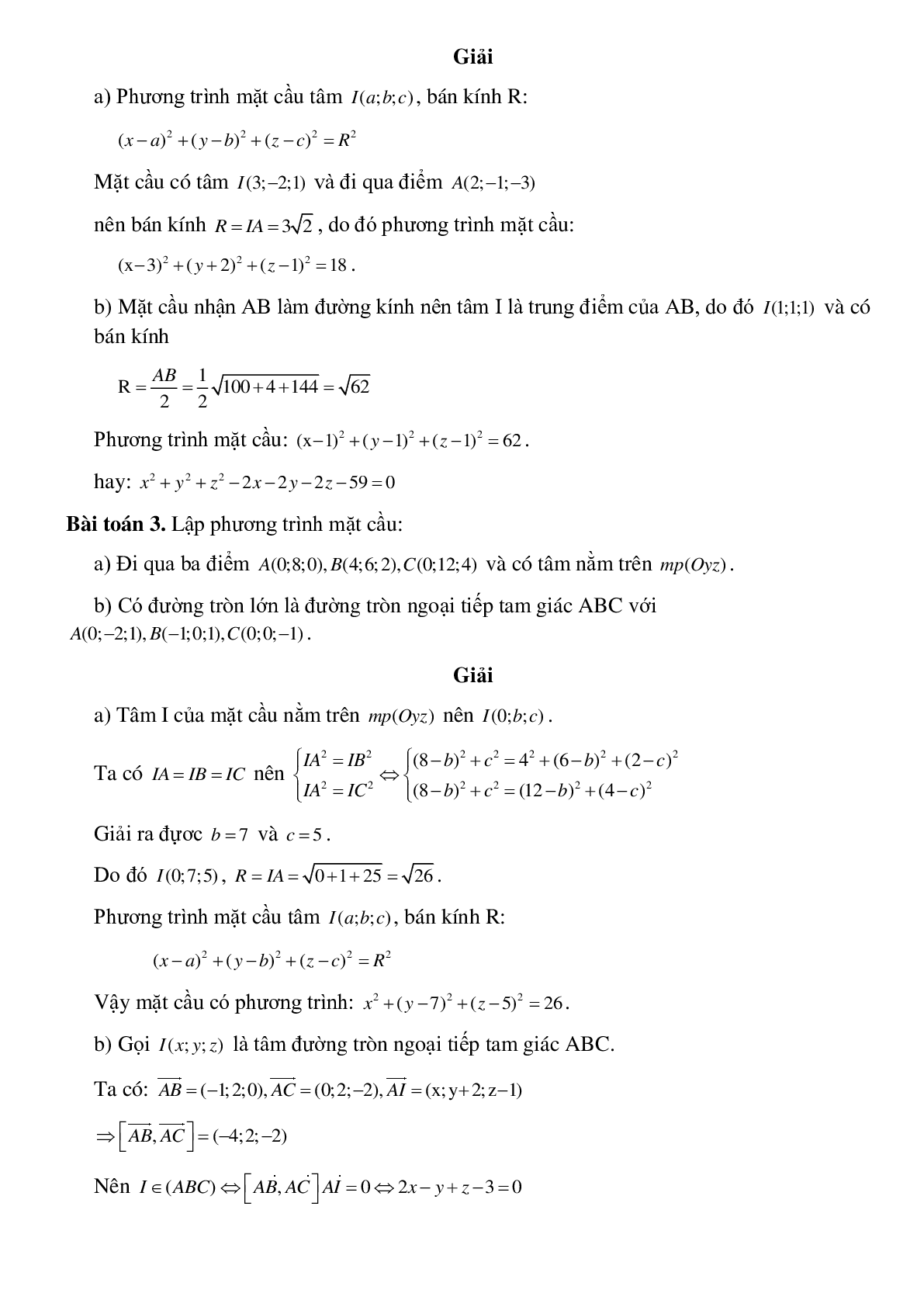 Lập phương trình mặt cầu (trang 2)
