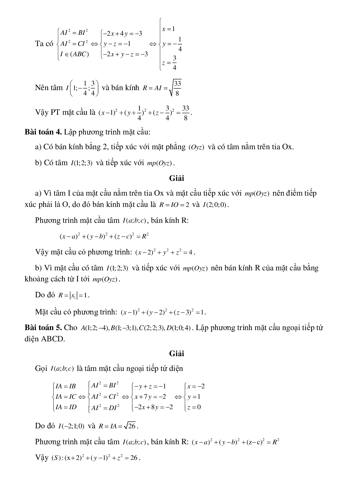 Lập phương trình mặt cầu (trang 3)